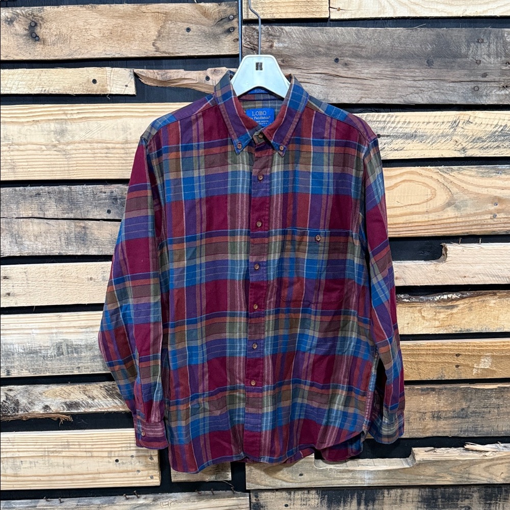 Vintage Pendleton Wool Plaid Lobo
Button Up Shirt Size Large Made USA Red‎